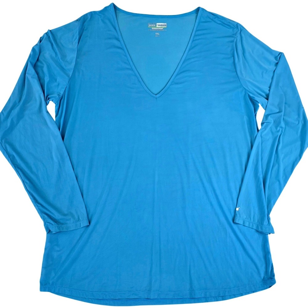 Jamie Sadock Sunsense Womens Size XXL Blue Long Sleeve V-Neck Sun Swim Golf Top